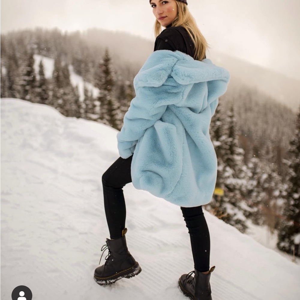 APPARIS LIGHT BLUE SOPHIE FAUX FUR COAT